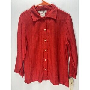 VTG Harve Benard Women’s 100%Linen Collared Button Up Shirt/tunic  Red Sz M